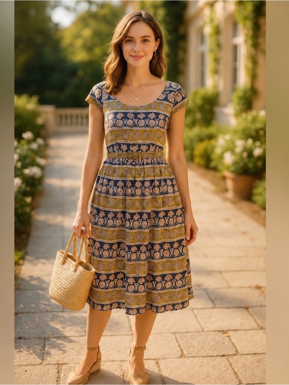Retro Inspired Bohemian Print Midi Dress Corey Lynn Calter NO BELT EUC 0 #1680